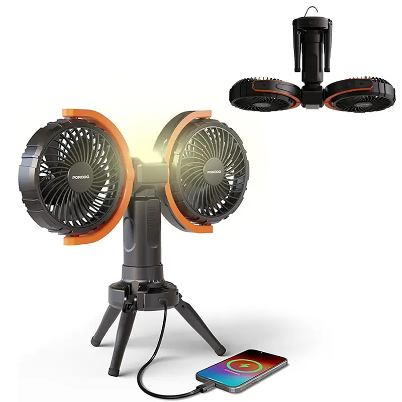 پنکه شارژی و پاوربانک پرودو Porodo Dual-Head Oscillating Fan PD-LFST150 دارای لامپ LED