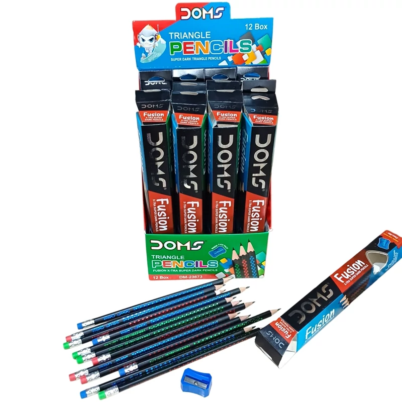 بسته 12 عددی مداد مشکی Doms پاکن دار هولوگرامی دامس طرح fusion +تراش